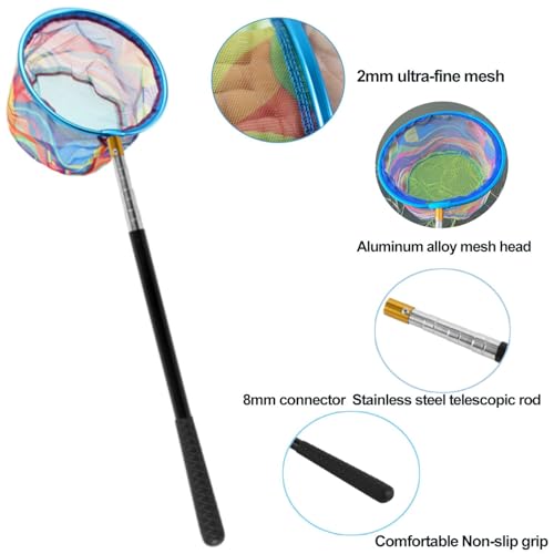 Fishing Net 2 Pack Retractable Lightweight Landing Net with Aluminum Rod Handle Fishing Nets for Youth Catch and Release Butterfly Nets - style: Black+red