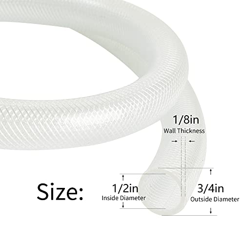 1/2’’ ID × 3/4’’ OD - 10 ft Clear Braided Hose Plastic Vinyl Tubing, High Pressure Flexible Reinforced PVC Tube for Transfer Water Air Oil, BPA Free & Non-Toxic - size: 1/2'' I.D., style: 10 FT