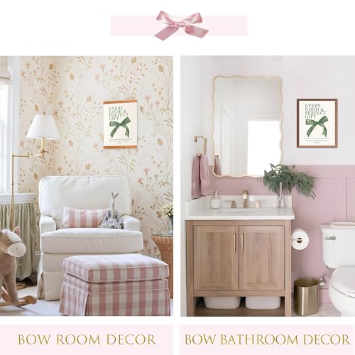 LARTSFRO Coquette Green Bow Wall Art Decor Posters, Olive Green Bow Christian Room Bedroom Bathroom Dorm Wall Art Decor Aesthetic for College Teen Girls Gifts, Inspirational Bible Verses Bow Wall Decor, 10x8 Inch Set of 4 Pcs Bow Pictures (UNFRAMED) - col