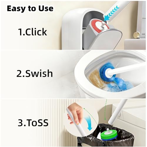 Disposable Toilet Brush and Holder Set with 28 Refills, Wall Mounted Toilet Bowl Cleaner Wand Cleaning System Bathroom Cleaning Supplies (Toilet Brush + 28 Refills)