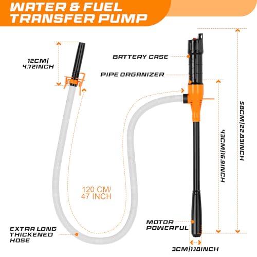 Portable Transfer Pump Battery Operated Electric Siphon Pump for Gas, Fuel, Diesel, Water Transfer 2.4 GPM Flow Oil Extractor, 47 Inches Hose-Easy to Use Hand Fuel Pump, Multi-Use Transfer Pump O-Y - size: Orange-Yellow