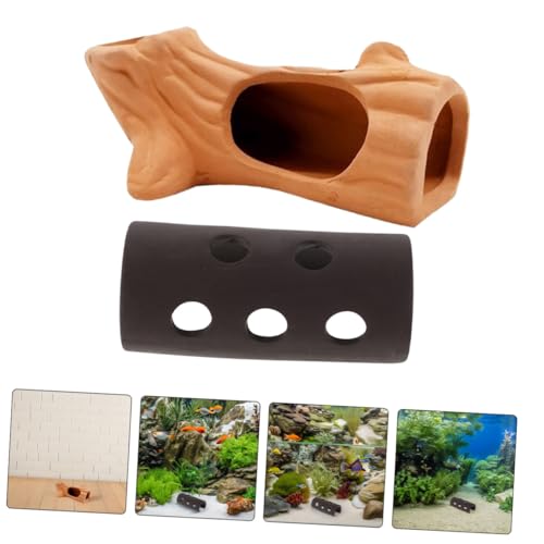 Toyvian 2pcs Ceramic Shrimp Cave Breeding Shelter Aquarium Hideout House Fish Tank Decorative Cave for Betta and Shrimp