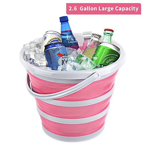 Collapsible Bucket 10L 2.6 Gallon Cleaning Bucket Mop Bucket Folding Foldable Portable Small Plastic Water Supplies for Outdoor Garden Camping Fishing Car Wash Space Saving Pink - color: Gray + Pink