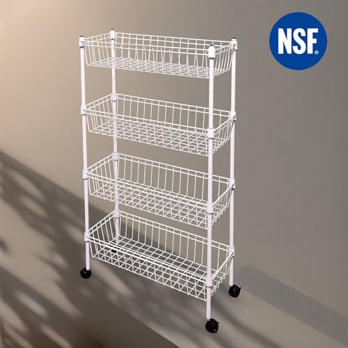 NSF white 4-layer storage rack, refrigerator crevice rack, washing machine crevice rack, laundry room dirty clothes storage, multifunctional household epoxy resin deep mesh basket - size: 4-White H basket