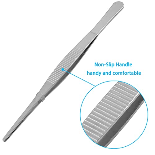 Bonsicoky 4Pcs 8 Inch Stainless Steel Tweezers, Long Tweezers with Precision Serrated Straight Tips, Non-slip Multitool Tweezer for Cooking, Repairing, Medical, Garden - size: 8" x 4(Straight)