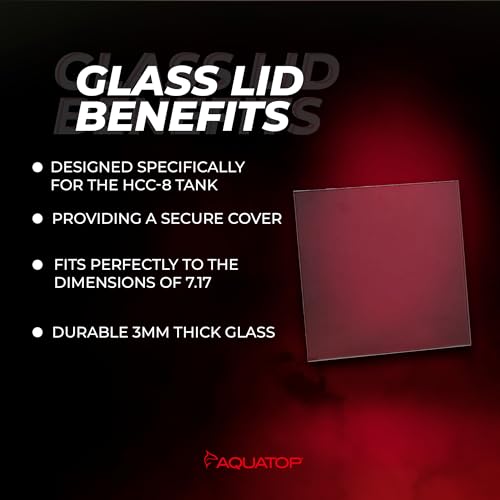 Aquatop Glass Lid with Clips for HCC-8 Tank – 3mm Thick, 7.17 in x 7.09 in – Durable Aquarium Cover – High Clarity Low Iron Glass – HCC-LID8