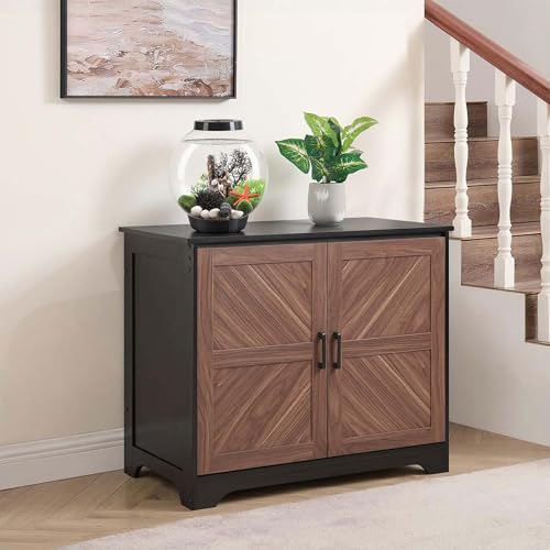 unipaws 20-40 gallon Fish Tank Stand , Aquarium Stand with Storage Cabinet, Wooden Tank Stand for Turtle Tank, Reptile Terrarium, Walnut and Black - color: Walnut and Black