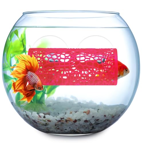 Honeydak 2 Pcs Betta Fish Tank Accessories Betta Tunnel Fish Toys Safe Hollow Hammock Cave Aquarium Decor with Suction Cups for Small Shrimp Reptile Guppies(Pink,Hideout Tube) - color: Pink