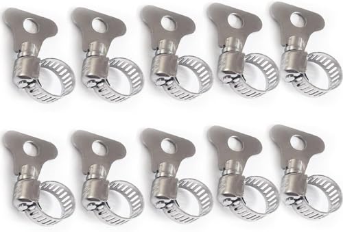 10-Pack 304 Stainless Steel Hose Clamps with Adjustable Thumb Screw, Key-Type Design, 8mm Bandwidth, Ideal for Plumbing, Automotive, and Machinery Applications (Size:6-12mm(1/4"-1/2") - size: Size:6-12mm(0.236"-0.472")