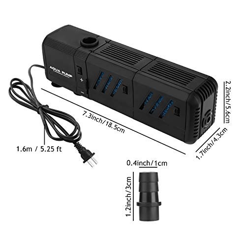 Submersible Aquarium Internal Filter 8W, Adjustable Fish Tank Filter with 200 GPH Water Pump for 10-50 Gallon Fish Tank Black - size: 200GPH, 8W
