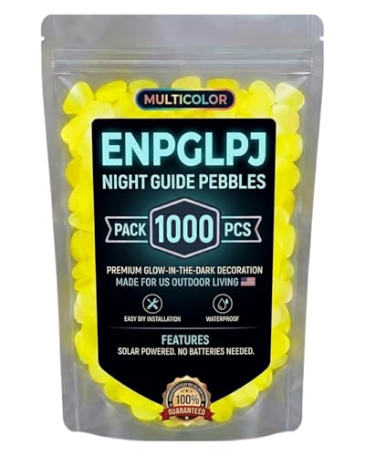 Colorful Glow in the Dark Garden Stones Night Guide Pebbles Luminous Rocks Outdoor Pathway Walkway Yard Patio Fish Tank Aquarium Stepping Decor Landscape Waterproof Solar Magical - color: Yellow, size: 1000pcss