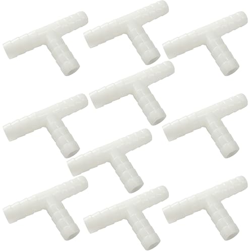 10PCS Plastic 1/2" Hose Barb T Shaped Tee Type 3 Way Equal Barbed Fitting Joint Splicer Mender Union Adapter for Aquarium Air Line Tube - size: 0.5 Inch