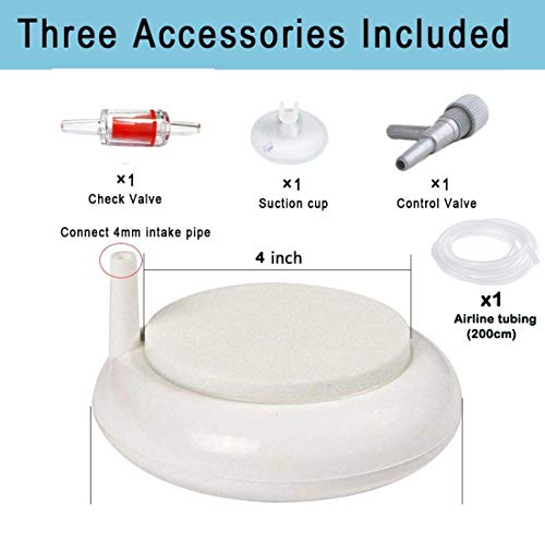 Aquarium Air Stone Disk Kit Fish Tank Bubbler High Effect Nano Round Disc Air Diffuser for Fish Bowl Oxygenation in Both Freshwater and Saltwater Tanks Hydroponic (4inch fits for 23-70 Gallon) - size: 4inch with 78.7inch airline tube