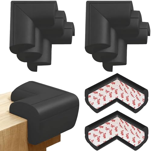 8 Pack Large Table Corner Protector for Kids, Baby Proofing Soft Rubber Foam Cushion Corner Covers, Heavy-Duty Corner Bumper Guards for Furniture Stair Cabinet Fireplace - Pre-Taped, Black - color: Black
