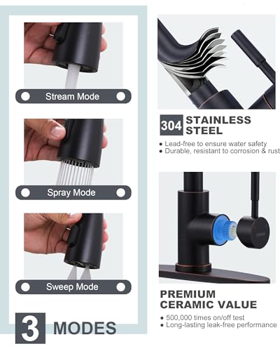 Kitchen Faucet and Water Filter Faucet Combo, WOWOW Stainless Steel Kitchen Sink Faucet with Drinking Water Faucet for Reverse Osmosis or Water Filtration System, Oil-Rubbed Bronze - color: C: Oil Rubbed Bronze, style: Kitchen Faucet & Filter Faucet
