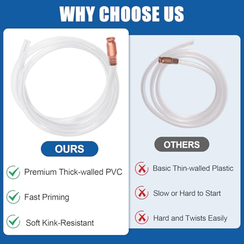 Wadoy Self-Priming Siphon Hose Pump Kit - 6FT 1/2" Valve Liquid Transfer Hose for Gas, Oil, Water, Aquarium, Fuel - Food Grade Silicone Tubing, Universal Fit for Jugs, Barrels, Tanks(2 Pack)