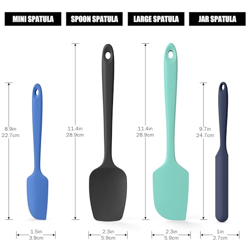 4-Piece Silicone Spatula Scrapers: Doosu 600°F Heat Resistant Food Grade Kitchen BPA Free Rubber Baking Cooking Tool Nonstick Utensil Set for Mixing, Scraping, Folding, Stirring, Serving (Multi-3) - color: Multicolor 6, size: Set of 4