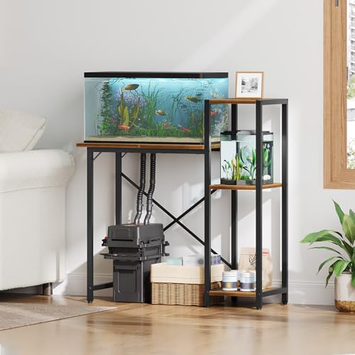 MAHANCRIS 20 Gallon and 5-10 Gallon Fish Tank Stand Bundle, Heavy Duty Aquarium Stand with Storage Shelves, Metal Frame Turtle Reptile Terrarium Stand, for Home Office, FTHR2001-FTHR5201