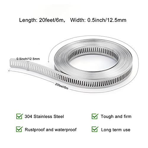 Hose Clamps, DIY 20 FT Metal Strap + 9 Fasteners, Hose Clamps Stainless Steel, Large Adjustable Hose Clamp Pipe Clamp for Pipe Automotive Mechanical Applications - size: 20 FT Metal Strap + 9 Fasteners