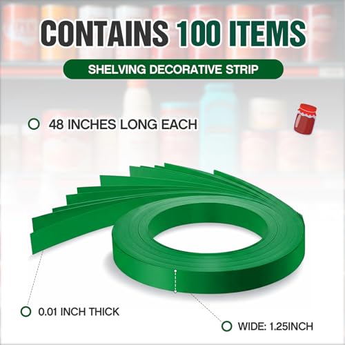 Frienda 100 Pcs Decorative Gondola Shelving Vinyl Insert Strips Pre Cut 48" x 1.25" C Channel Decorative Shelf Insert Strips for Retail Store Supermarkets Grocery Gondola Decoration (Green) - color: Green