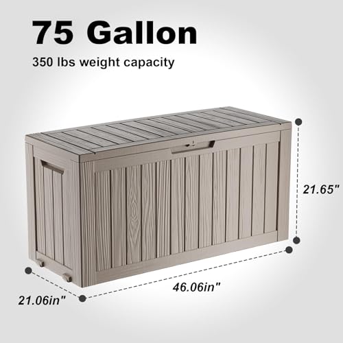 ROJIK Outdoor Storage Housing Deck Box - Waterproof Patio Furniture, Garden Tools, Cushions, Pool Accessories Storage Bench with Lockable Lid and Side Handles (Grey 75 Gal) - color: Grey, size: 75 Gallon