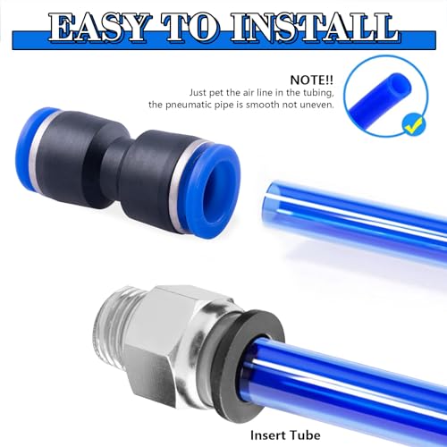 50PCS Air Line Fitting Kits, NPT Thread Push To Connect Fittings, Nylon Tubing 1/4, 3/8, 1/8, 1/2" Quick Connect, Air Line Fittings assortment kit for Automotive Car or Industry Air System - size: 50PCS PBT Plastic & Copper
