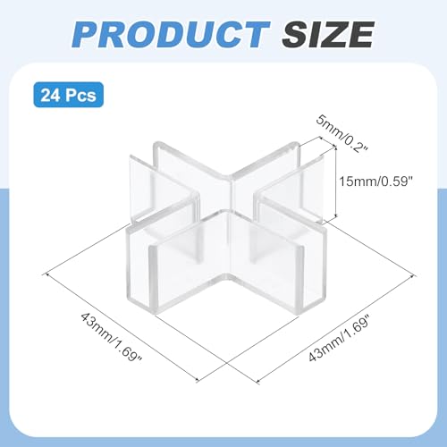 uxcell 24Pcs Plastic Glass Connector, Suitable for 5mm Thick Cross Shaped Glass to Glass Clamp, Fixing Bracket Rimless Clip Holder for Aquarium Fish Tank Display Shelves, Transparent - color: Transparent, size: 5mm