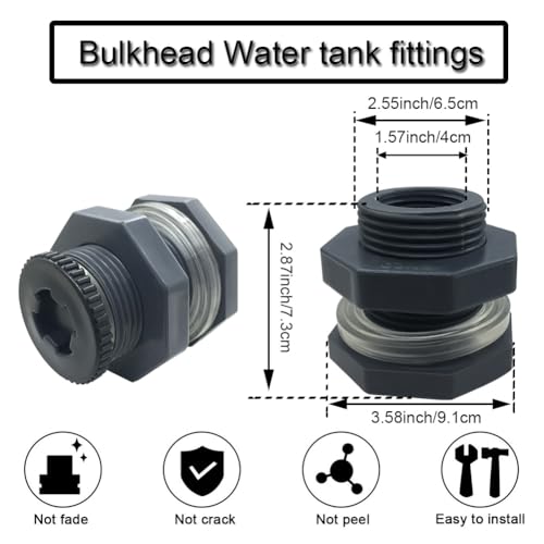 NPT 1.25 Female PVC Heavy-Duty Bulkhead Fitting with Plug Silicon Seal Gasket Water Tank Connector for 2.56 Inch Hole Saw Rain Barrels, Aquariums 2Pcs (Thickened Version) - size: 1-1/4 NPT Female