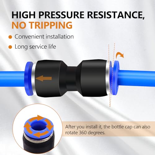 mankk 60PCS 1/4”OD Push to Connect Fittings Air Hose Fittings Quick Release Pneumatic Kit (15 Spliters,15 Elbows,15 Tee,15 Straight) for Air Line 1/4" Tube