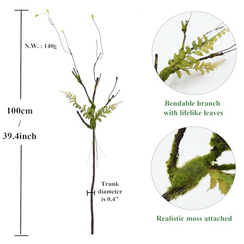 2pcs 40 inch Bendable Artificial Tree Cherry Blossom Branches Vines Twigs Limb Trunk Silk Moss Green Plants For Minimalist Decor Wall Hanging Vase Flower Arrangement Room Halloween Decoration