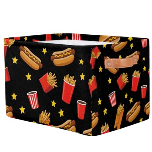 Storage Basket Hot Dog Fries Storage Bins with Handles Polyester Storage Boxes Collapsible Nursery Baskets for Bathroom Living Room,2 Pack - size: 2 Pack