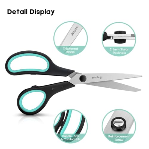 iBayam 3-Pack 8" Heavy Duty Scissors with Ultra Sharp Blades and Comfort Grip Handles - For Office, Home, School, Sewing, and Crafts - color: Red, Green, Blue, size: 3-Pack