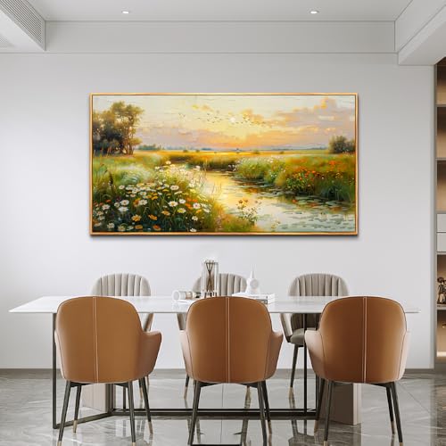 ZUITINGHUA Wood Framed Canvas Wall Art For Living Room Large Wall Decor For Office Bedroom Decorations Pastoral Scenery Picture Water edge Painting Artwork Ready To Hang Home Decor 30x60 In - color: Pastoral Wood Framed 2, size: 60"L x 30"W