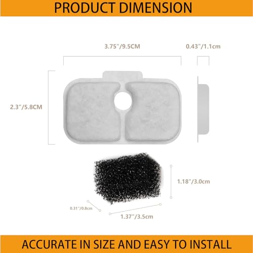 24 Packs Cat Water Fountain Filter Replacement Compatible with Dockstream Cat Water Fountain PLWF005/PLWF115/PLWF105/PLW106/PLWF116/PLWF305,Replacement Filter with Pre-Filter Sponge