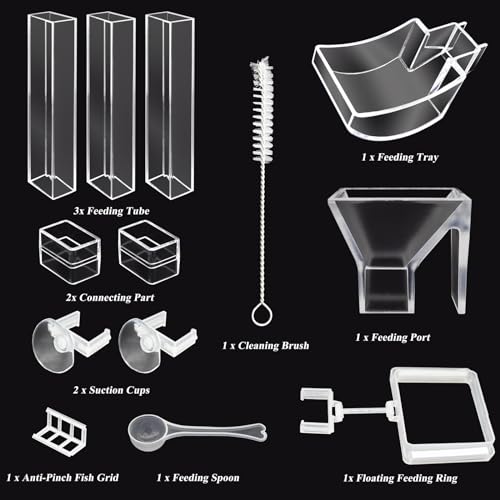 Shrimp Feeder Tube and Dish Set - Aquarium Fish Feeder with Feeding Ring and Cleaning Brush - Prevent Food Scattering