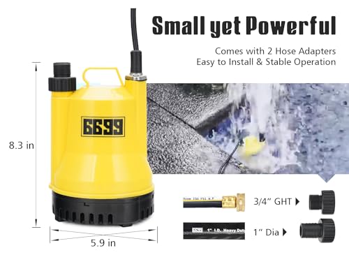 1/6HP Portable Utility Pump Submersible Small Backup Sump Pump Draining Tool to Remove Water from Flooding House Basement Pool Tankless Heater Flushing Pump with 10-Foot Cord SUB 1100