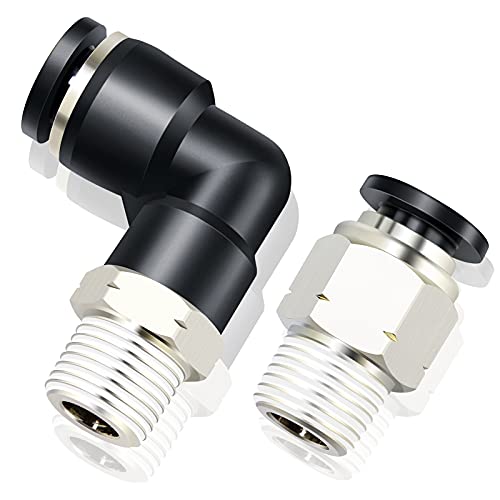 TAILONZ PNEUMATIC Elbow and Straight Combination 5/16 Inch Tube OD x 1/8 Inch NPT Thread Push to Connect Fittings PC-5/16-N1+PL-5/16-N1(Pack of 12) - size: 5/16"OD x 1/8"NPT