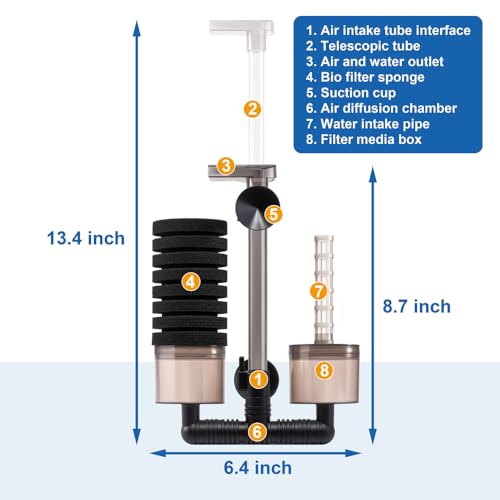 DaToo Aquarium Sponge Filter Fish Tank Foam Filter Quiet Submersible Bio Sponge Filter with 2 Spare Sponges and 1 Bag of Bio Ceramic Media Balls (DT-200A) - size: DT-200A (15 to 55 gallons)