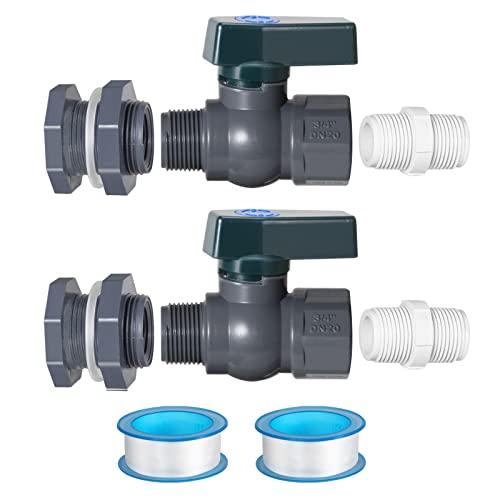 Suswillhit Rain Barrel Spigot Kit - Water Barrel PVC Garden Diverter Kit with Bulkhead Fitting Hose Faucet Adapter and Thread Seal Tape for Water Tanks, Aquariums, Tubs, Pools, Garden Barrels(2 Pack) - color: 2Pack