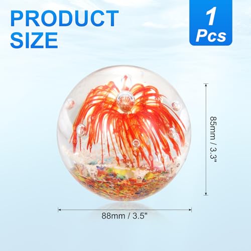 PATIKIL Glass Paperweight, 3.5'' Blown Glass Decor Crystal Ball Rainbow Light Effect Desktop Decor Fish Tank Ornament Unique Handmade Art Ocean Sculpture for Home Office, Red - color: Red