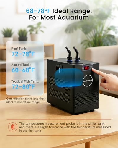 BAOSHISHAN 1/13 HP Aquarium Chiller 26 Gallon 100L Water Cooling System | Upgrade Durable Pump and Tubing, Quiet Compressor Refrigeration, Precise Cooling for Axolotl Fish and Reef Tanks - size: 100L
