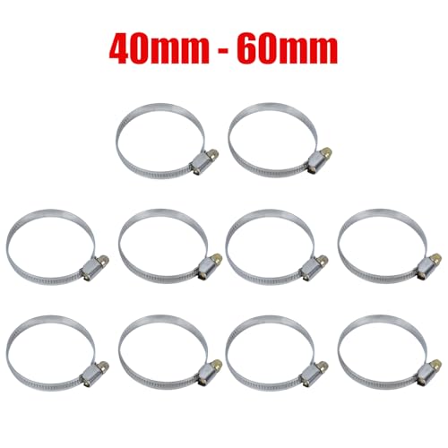 10Pcs Narrow Band 9mm Steel Adjustable Hose Clamp Hoop 40-60mm HC40-60/9 (40-60mm) - size: 40-60mm