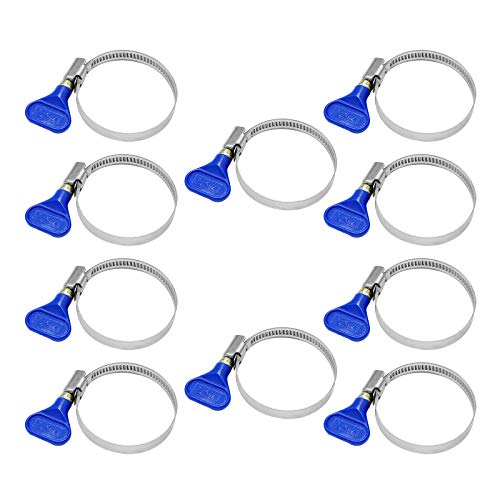 2 1/2" Blue Hose Clamps Butterfly 50-70mm (2-2.75") Thumb Screw Key Adjustable 304 Stainless Steel Pipe Clamp, 9mm Width 0.6mm Thickness Shank Card, for Pipeline Automotive Dryer Vent Clamp - color: Blue (50-70mm)
