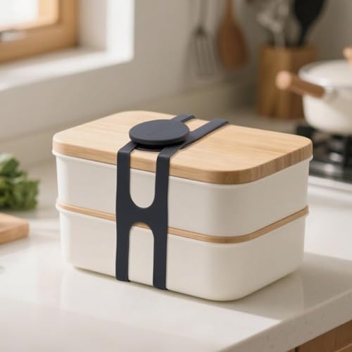 FORTIDY Silicone Latch Strap for Slow Cooker Lid, Pot, Bento Box, Patented Design Reusable Elastic Self-Lock Silicone Tie for securing cookwares or Organizing Cords, Mats, 21.65 in, 2pcs (Gray&Gray) - color: Gray&Gray