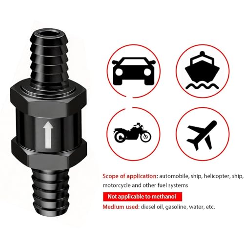 mxuteuk 2Pcs 3/8" 10mm Aluminium Black Non Return One Way Check Valve with 4Pcs 6-12mm Universal Adjustable Hose Clamps for Fuel Petrol Diesel Line Oil - color: Black, size: 3/8" 10mm