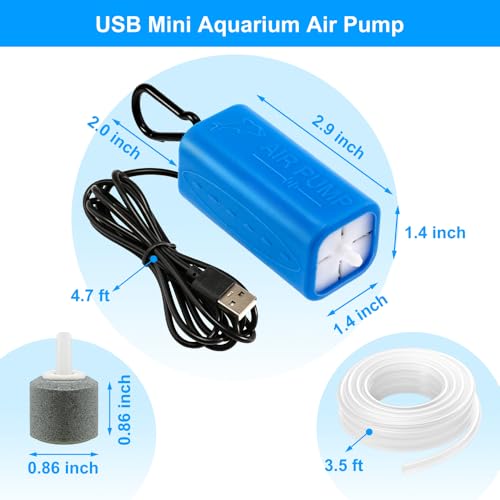 DaToo USB Mini Aquarium Air Pump Ultra Quiet Fish Tank Air Pump with Black Hanging Clasp Portable Aquarium Oxygen Aerator Pump Includes Fish Tank Airline Tubing and Air Stone(1W/2W/3W) - size: 3W