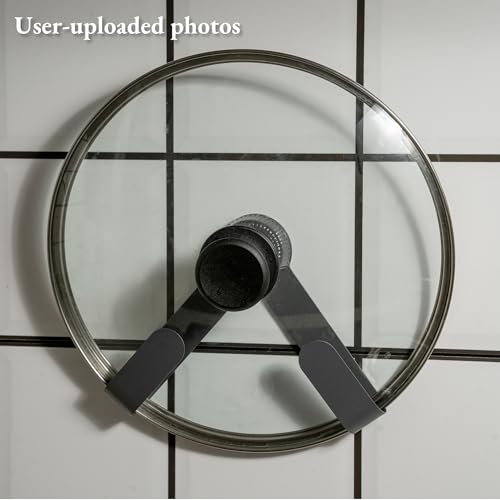 Pot Lid Rack Organizer holder for Cabinet Door/Wall With Suction Cup, No Drilling, Adjustable Rotating Arm Design Fits 6-14" Lids(Charcoal gray)