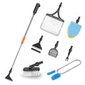 SEAOURA 7-in-1 Aquarium Cleaning Tool, Fish Tank Cleaner with Telescopic Handle,Aquariums Scraper,Adjustable Angle Brush,Gravel Rake,Plant Fork, Flat Sponge,Large Fishes Net,Hose Brushes