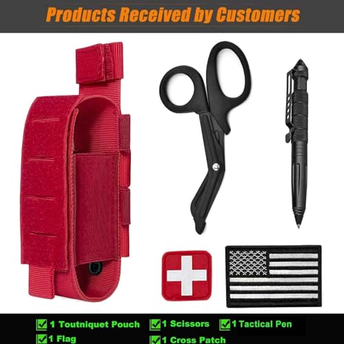 Upgrade 1000D Laser Cut Molle Tourniquet Holder, Heavy Duty Tactical Molle Tourniquet Pouch Holder - color: SET-RED