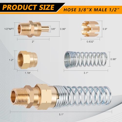 Brass DOT Air Brake Hose End Fitting, Dazakoot 3/8” Hose x 1/2” Male Connector with Spring Guard, Air Brake Connector for Semi Truck - 8 Pack End Fitting & 8 Pack Sleeve Tube - size: 3/8" Hose X 1/2" Male, style: 16PCS KIT